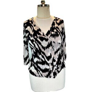 Jennifer Lopez Women's XL Blouse Abstract Animal Wrap Front V Neck Ruched